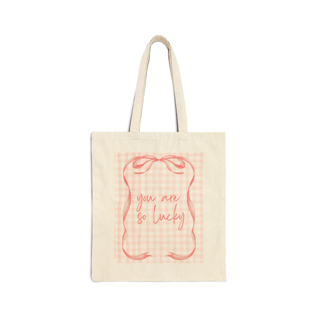 You Are So Lucky -  Pink Gingham & Ribbon - Canvas Tote