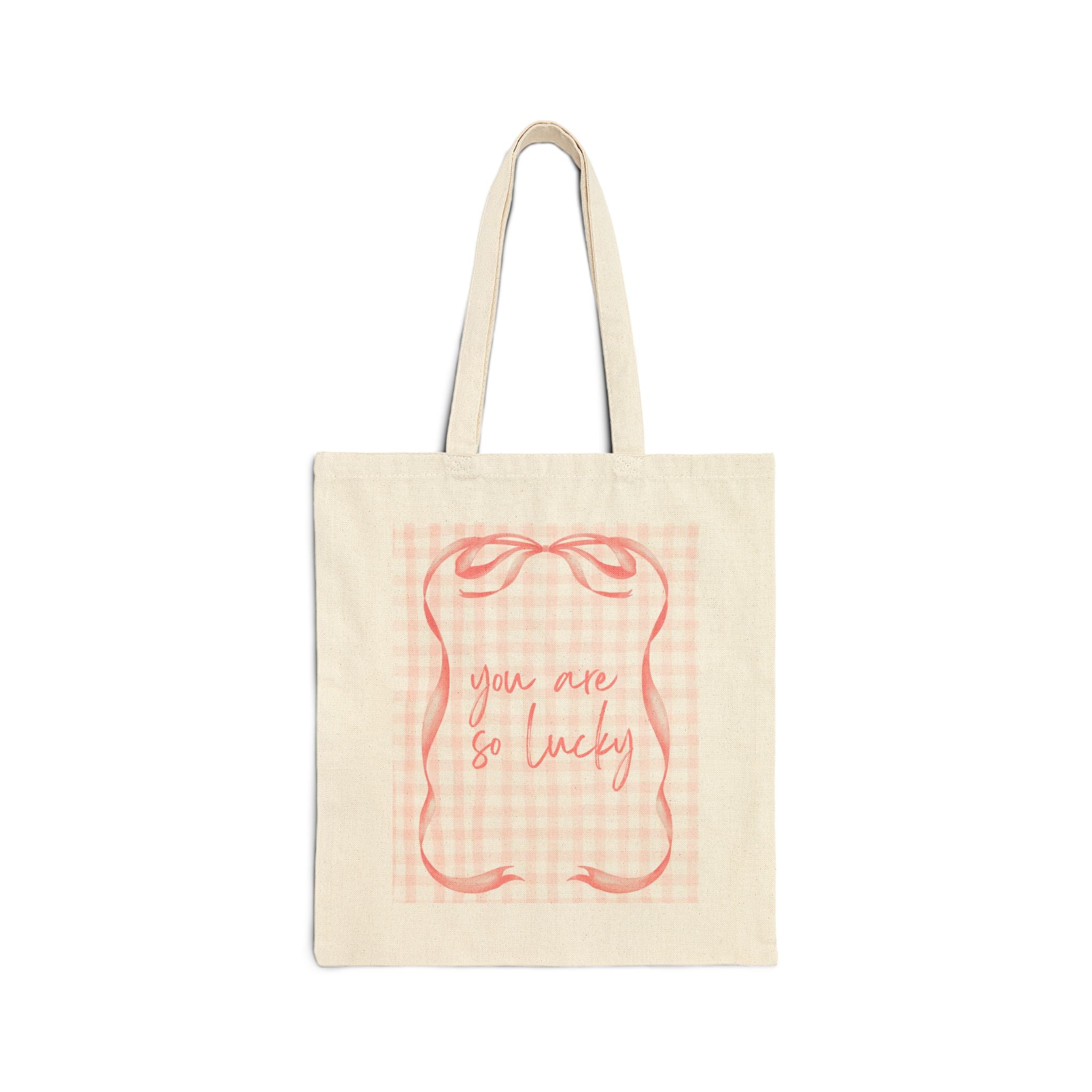 You Are So Lucky -  Pink Gingham & Ribbon - Canvas Tote