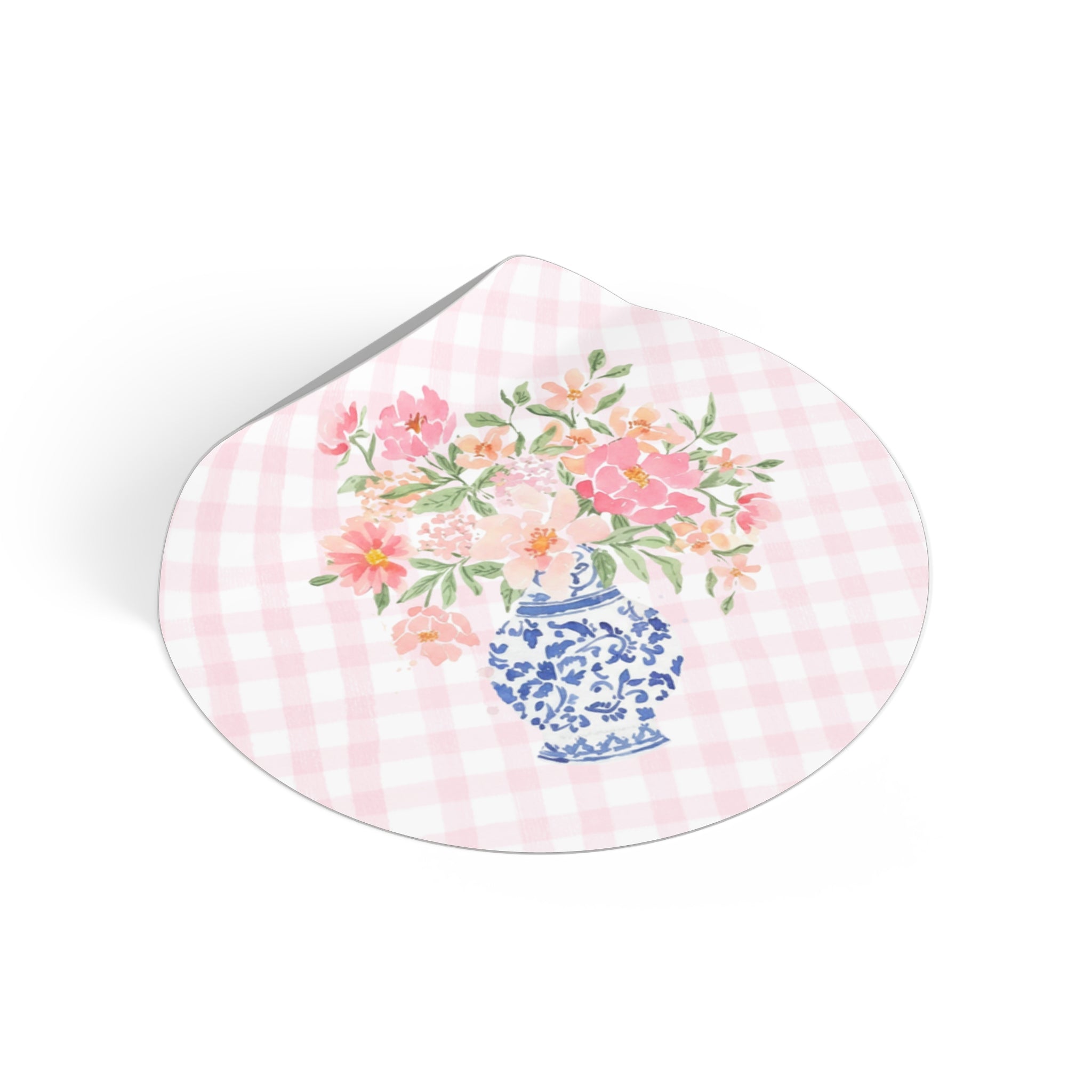 Pink Gingham Bouquet - Vinyl Sticker